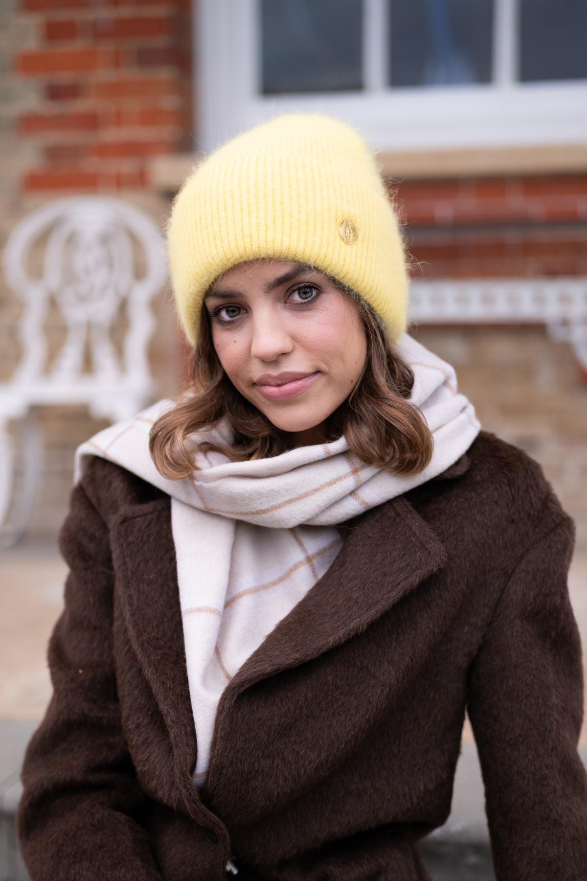Mohair Lemon Yellow Pom Pom Beanie