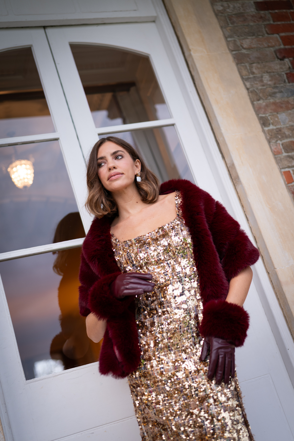 Leather Burgundy Gloves With Faux Fur