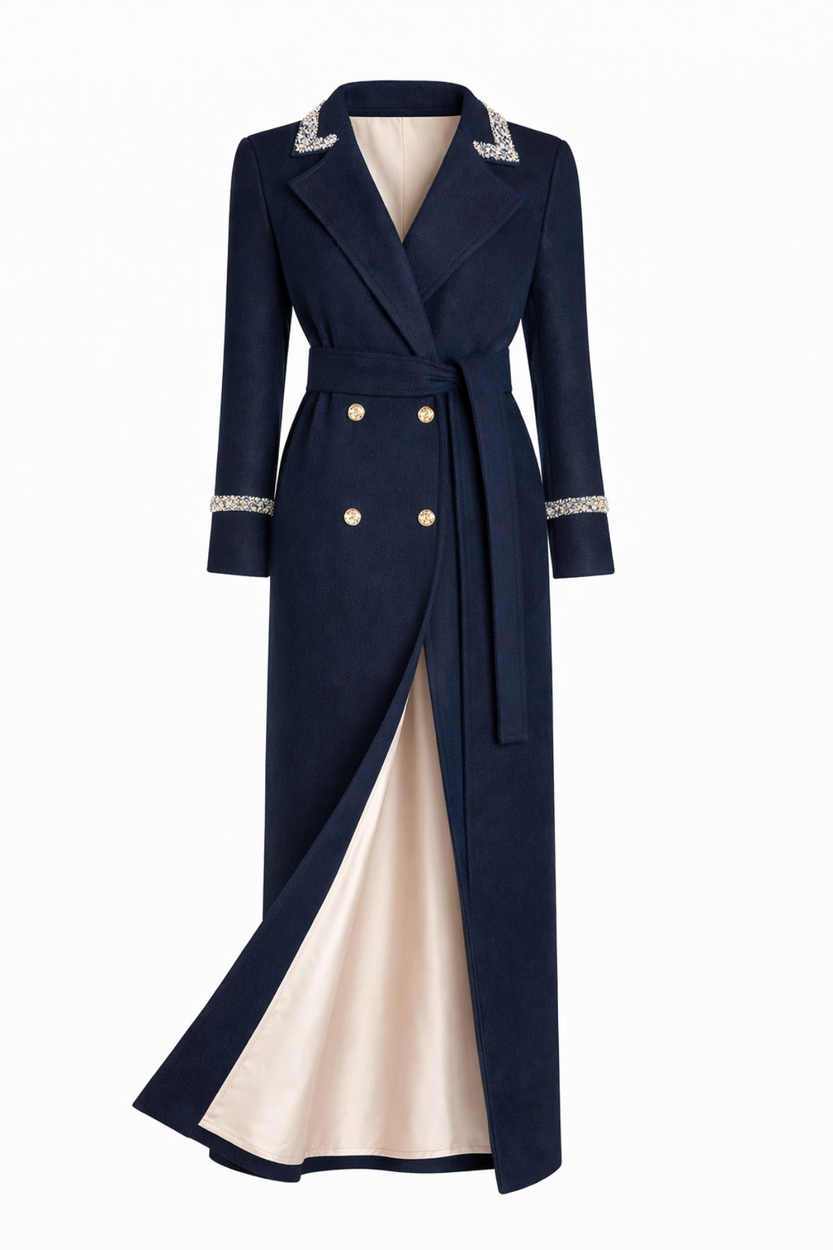 Knightsbridge Cashmere Embellished Navy Coat