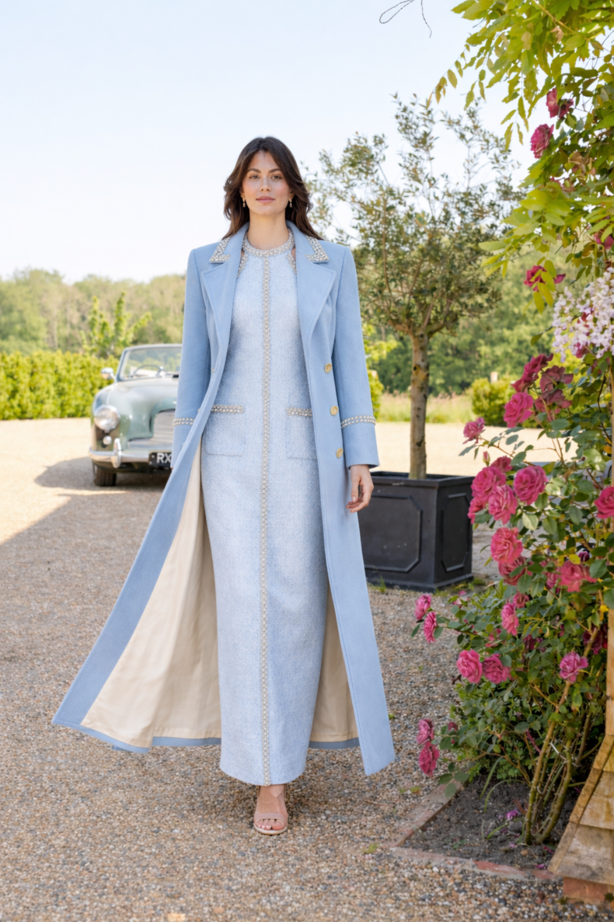 Knightsbridge Cashmere Embellished Powder Blue Coat