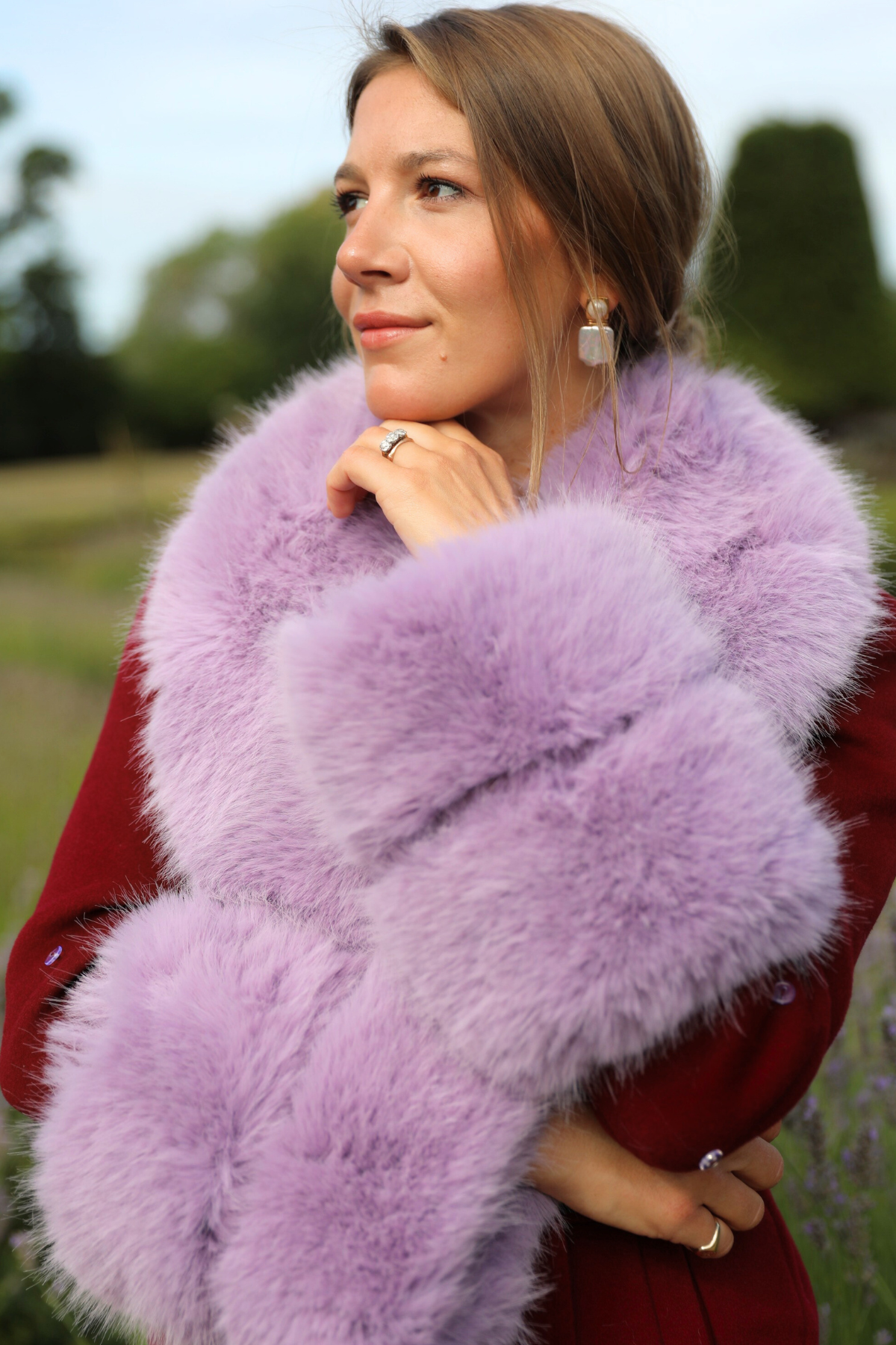 Mayfair Cashmere Coat Burgundy Lavender Fur