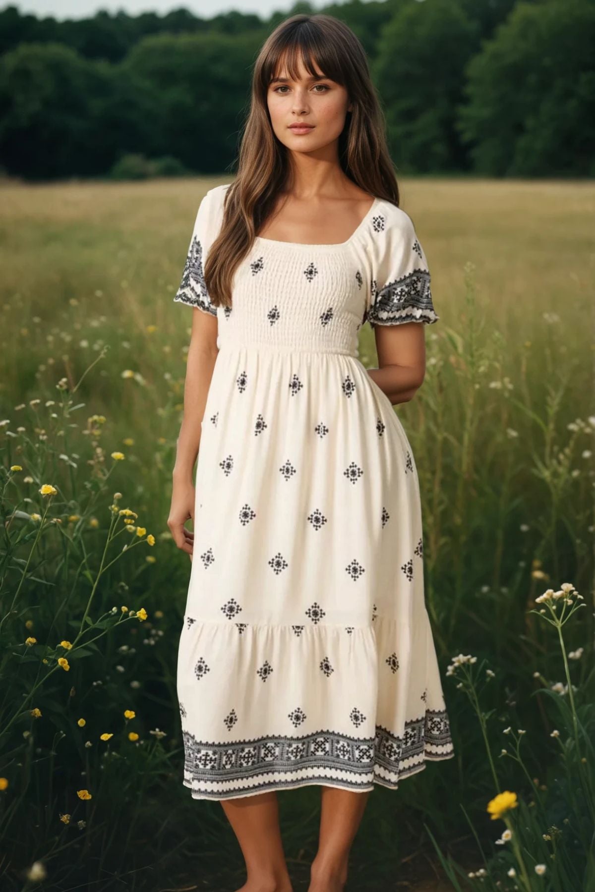 Boho Midi Dress Cream