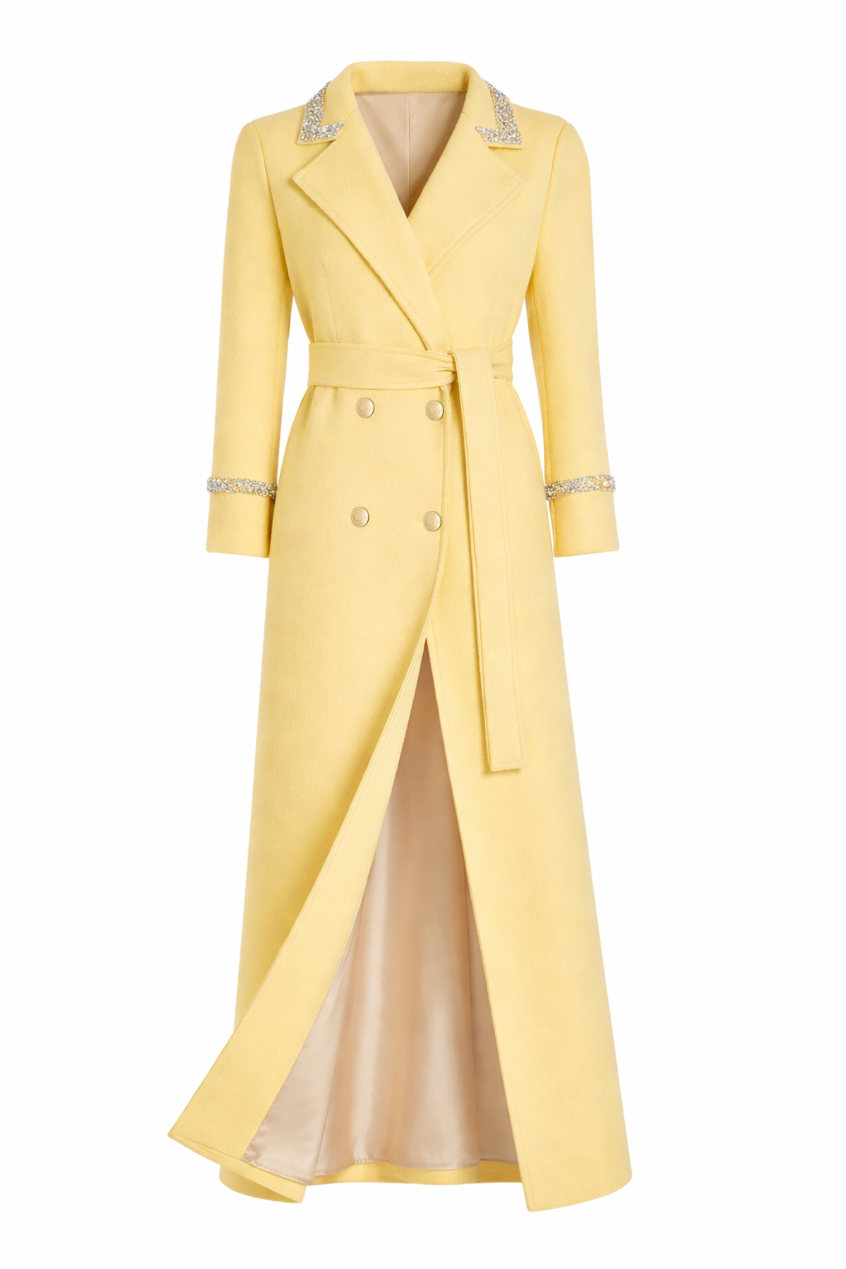 Knightsbridge Cashmere Embellished Butter Yellow Coat