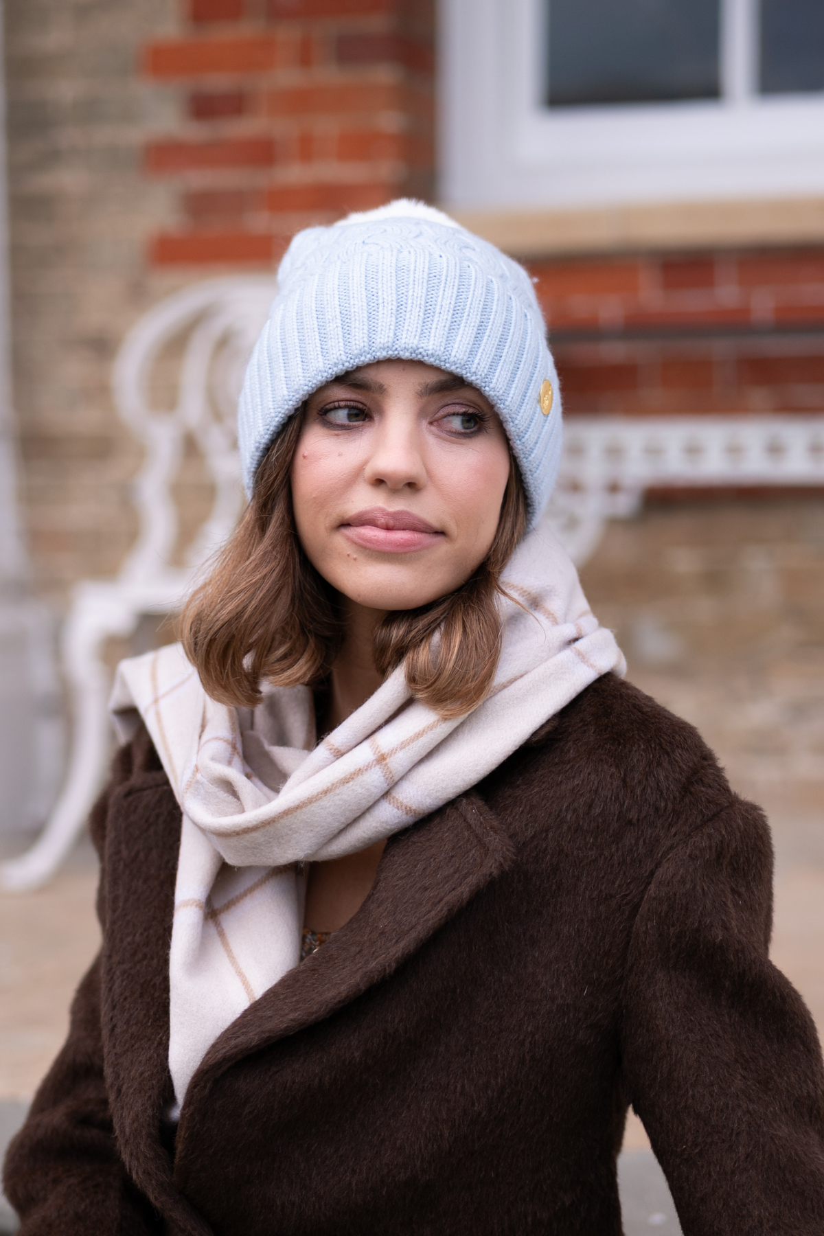 Baby Blue Cable Knit Pom Pom Hat