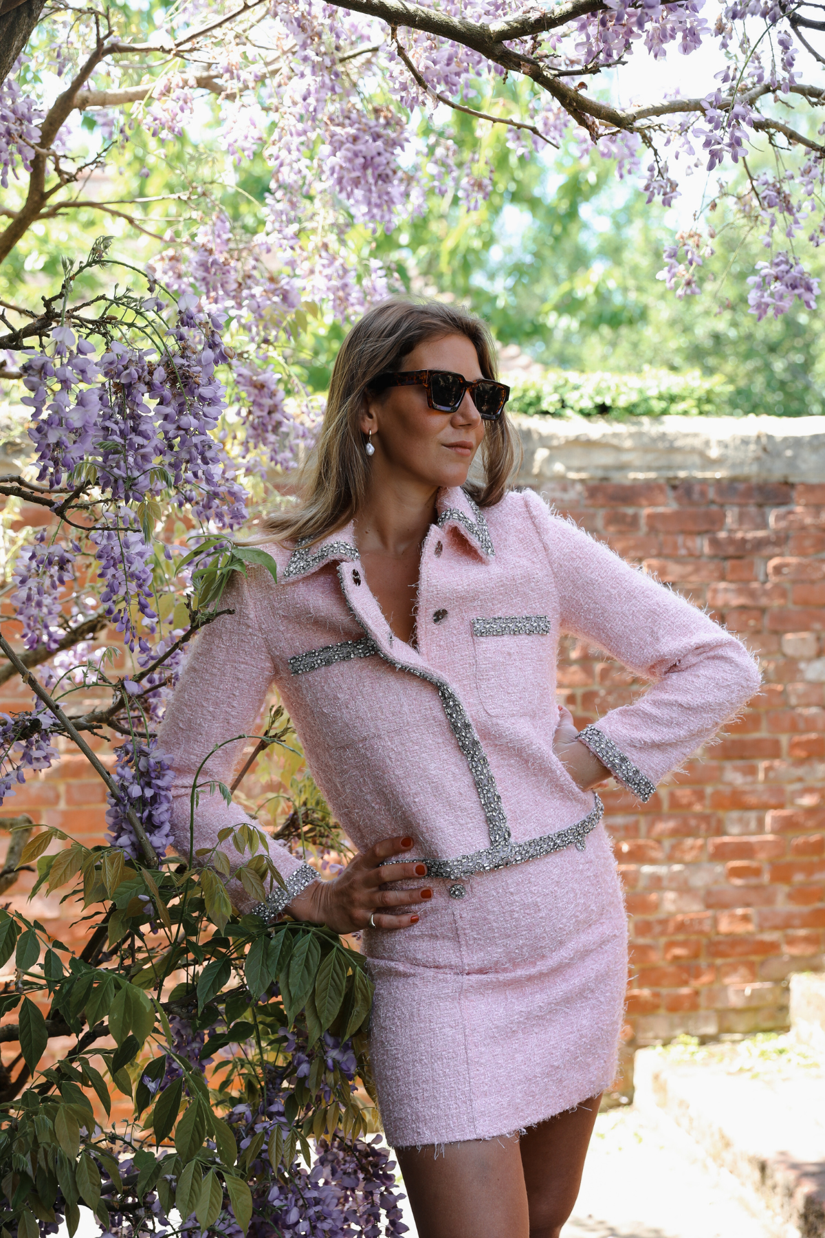 Boucle Embellished Jacket Pink