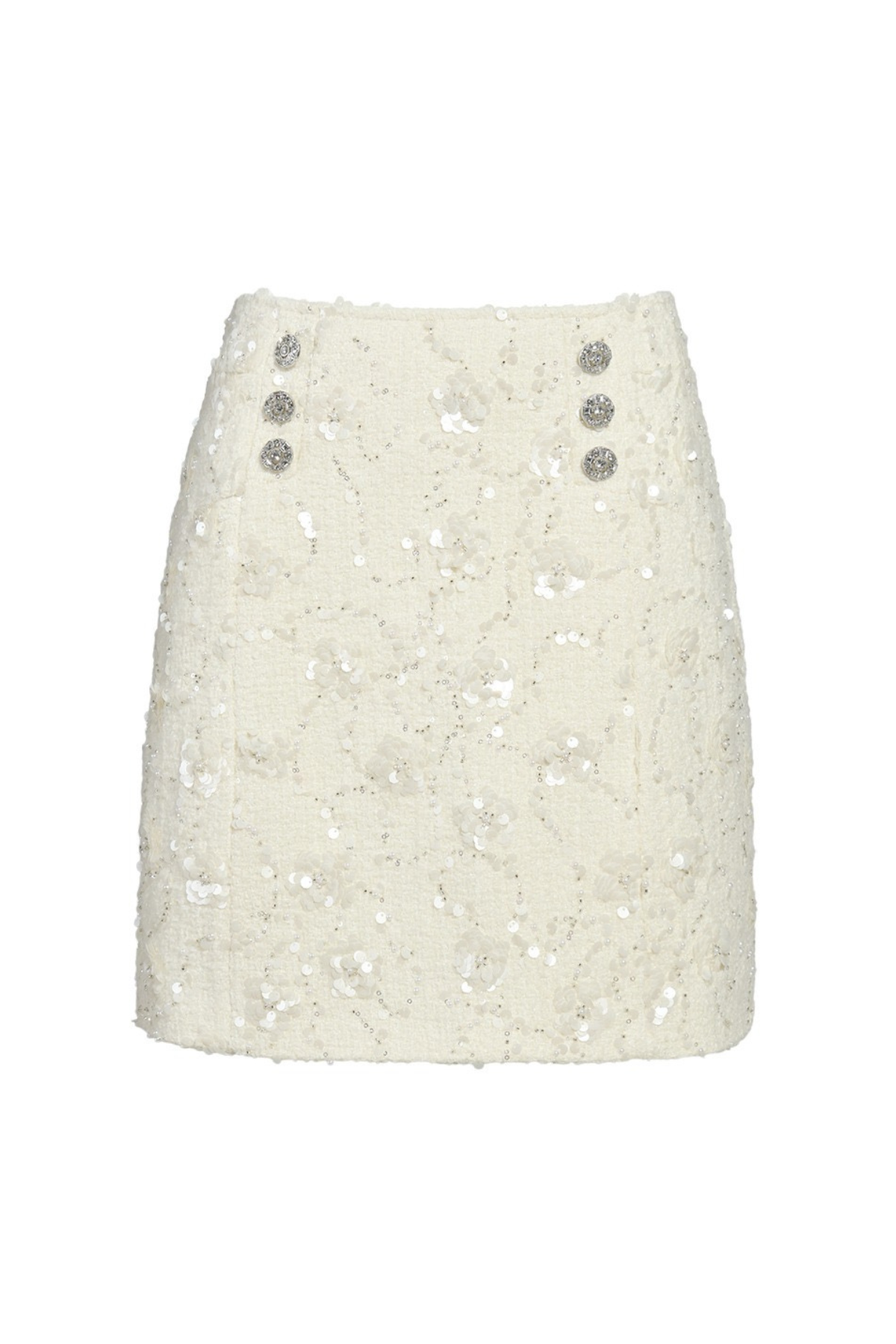 Floral Embellished Tailored Boucle Skirt