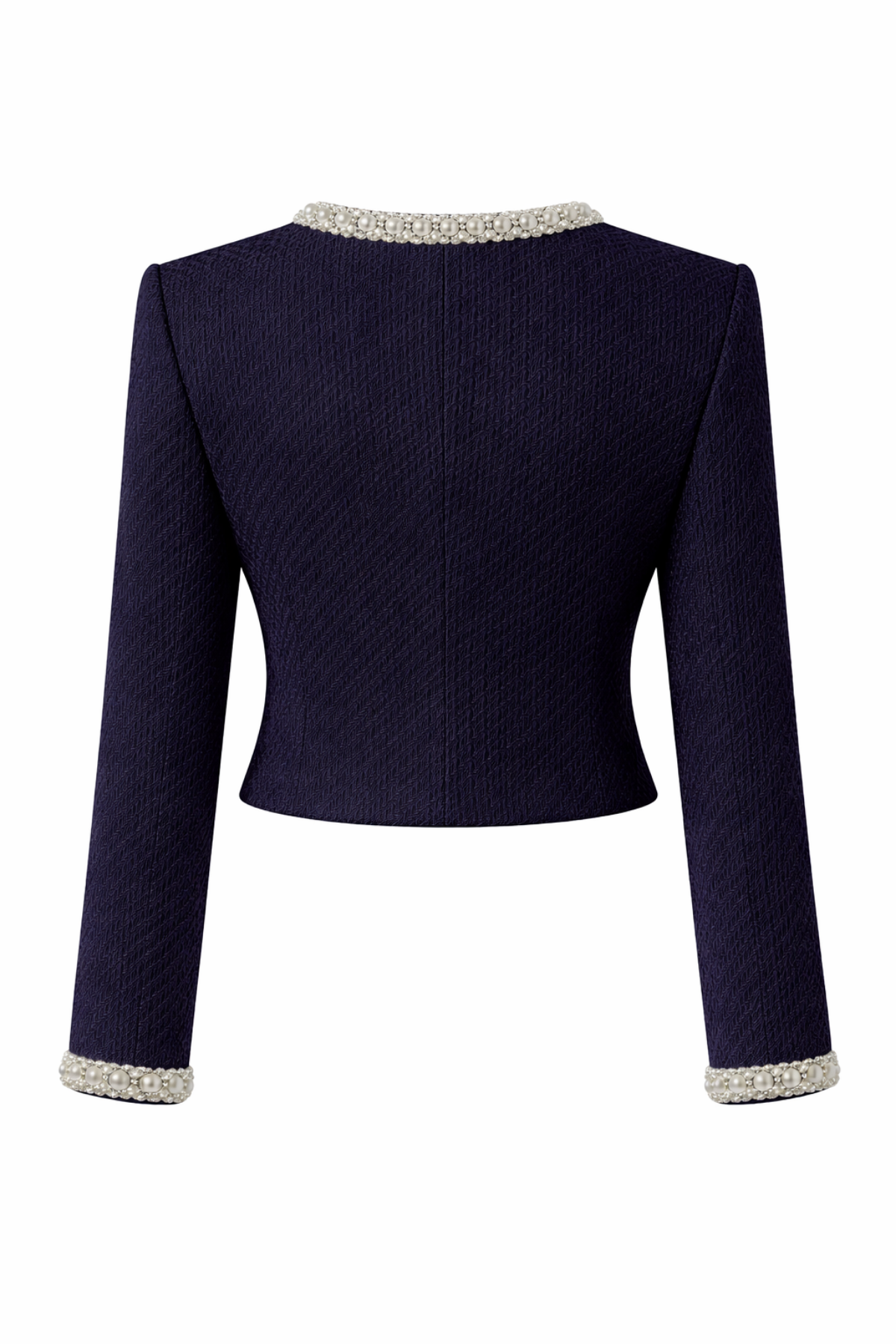 Mila Tweed Cropped Embellished Navy Jacket