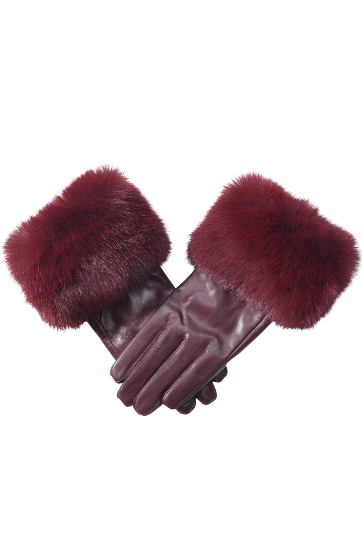 Leather Burgundy Gloves With Faux Fur