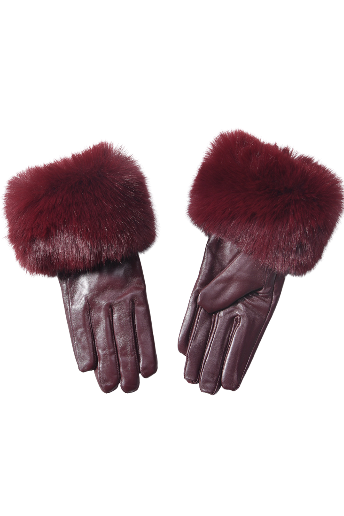 Leather Burgundy Gloves With Faux Fur