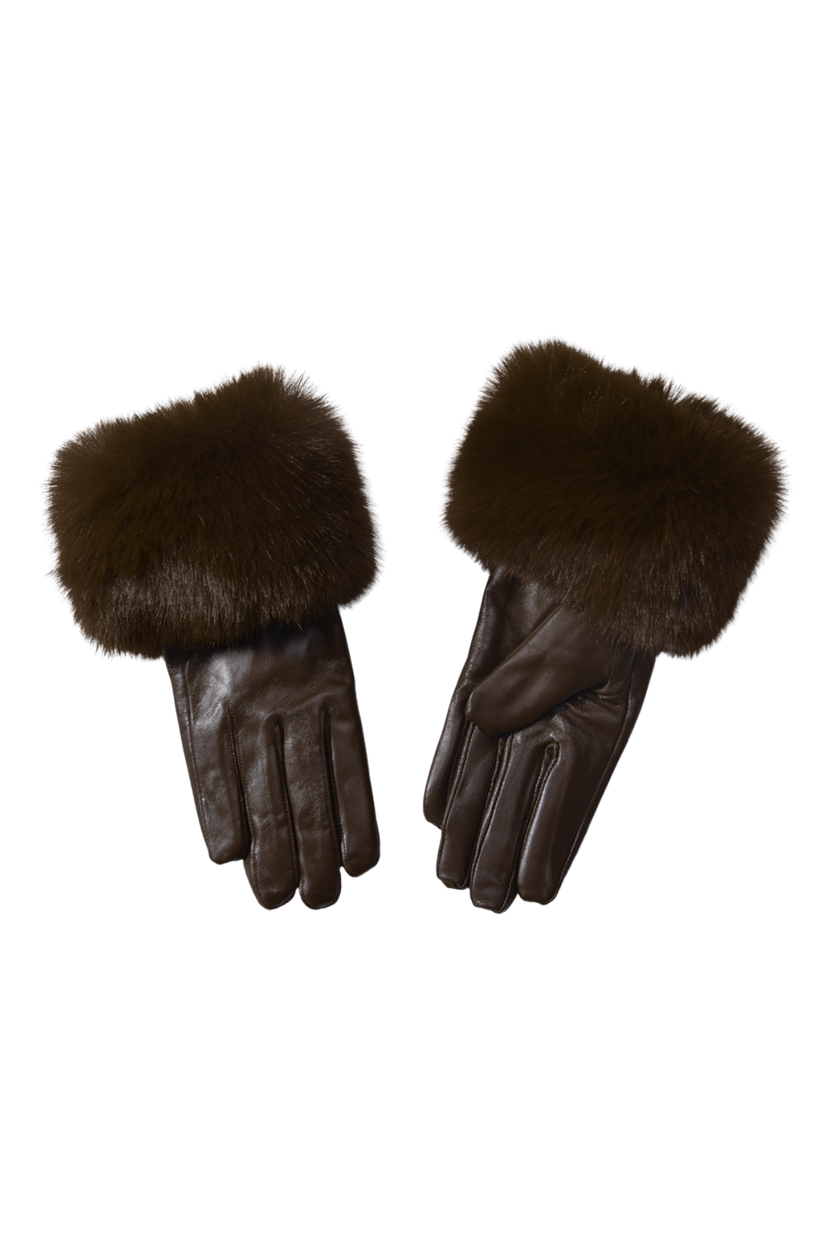 Leather Brown Gloves With Faux Fur