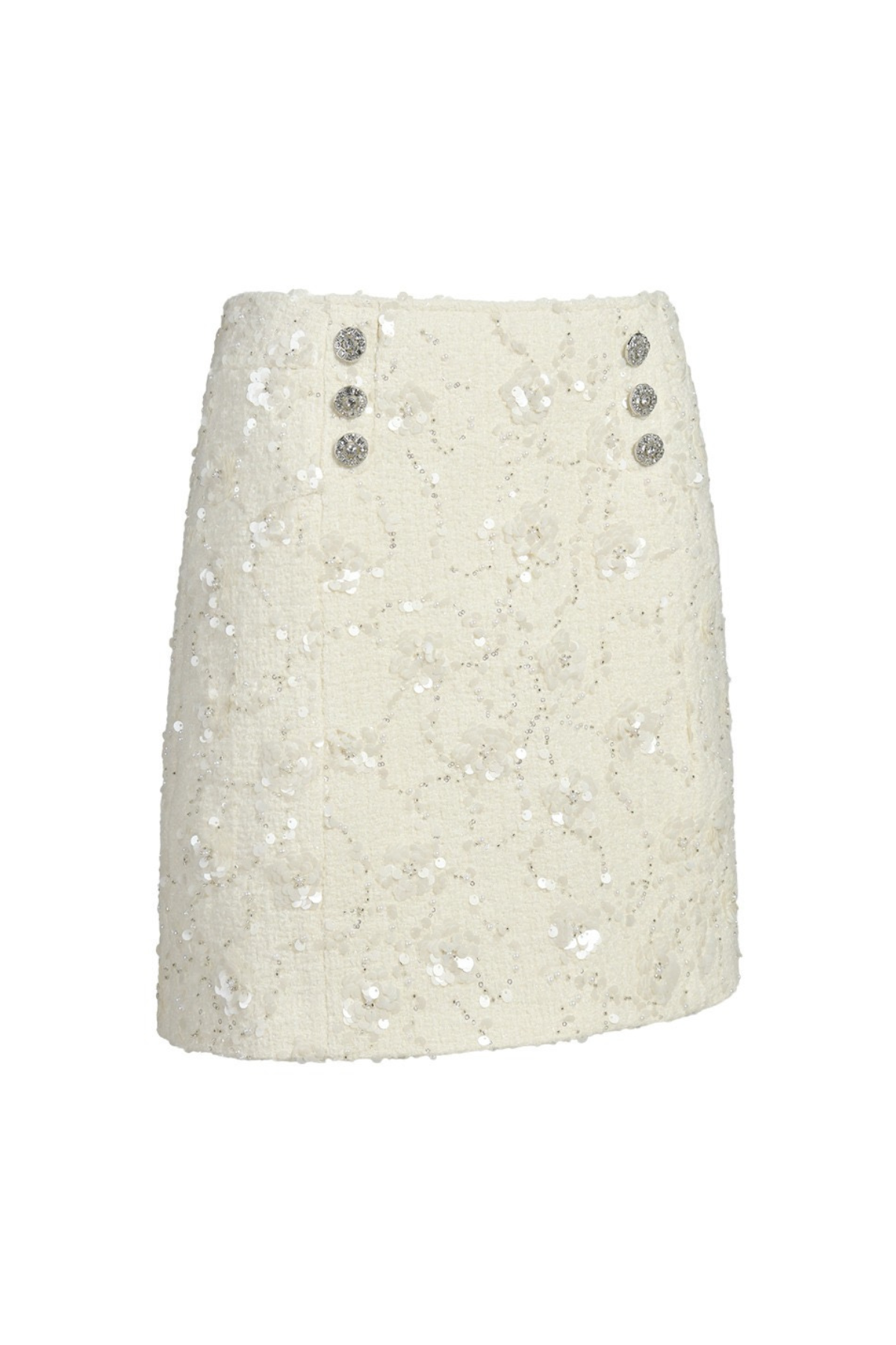 Floral Embellished Tailored Boucle Skirt