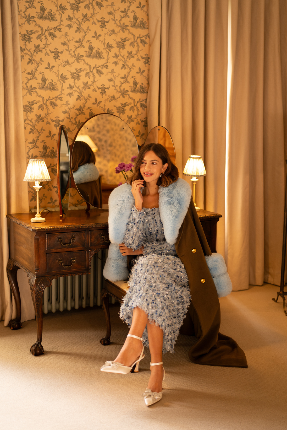 Mayfair Cashmere Coat Olive & Blue