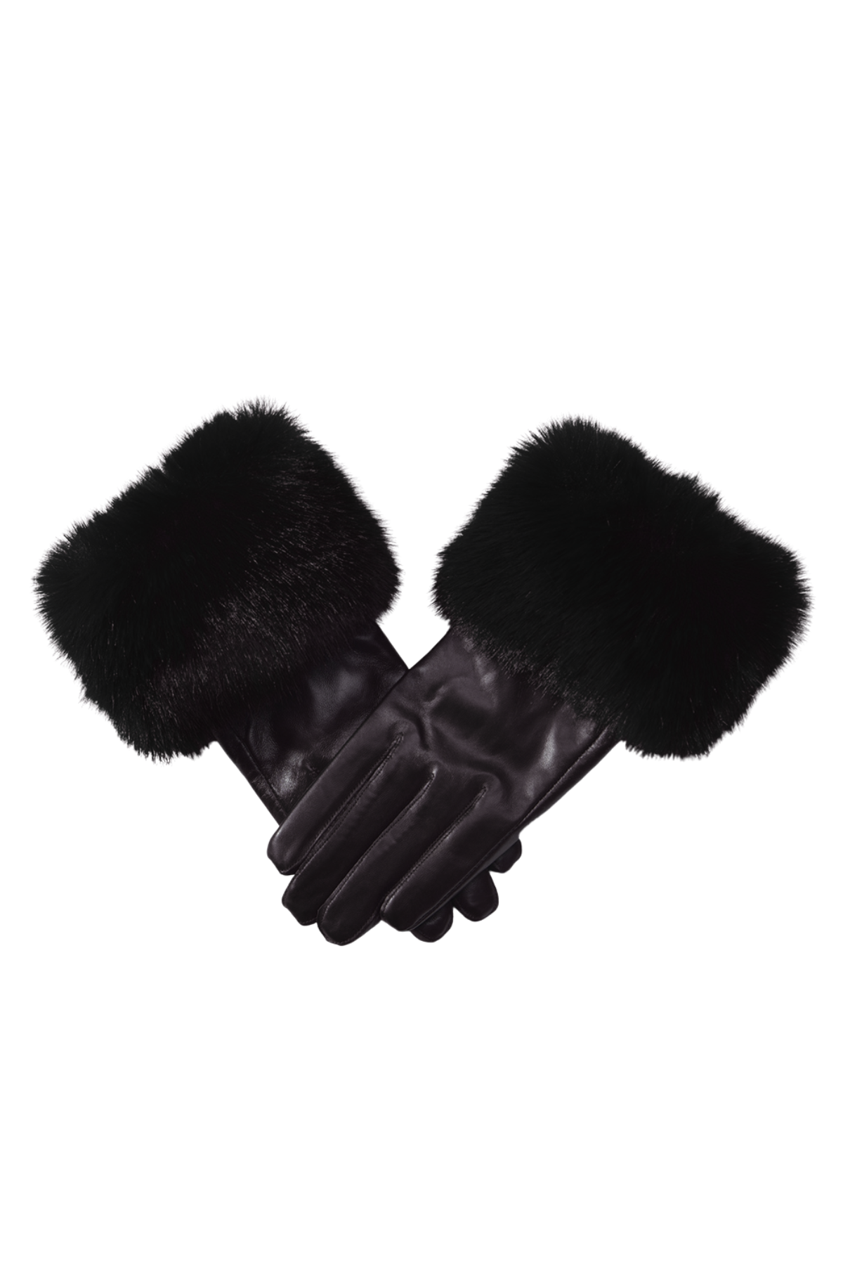 Leather Black Gloves With Faux Fur