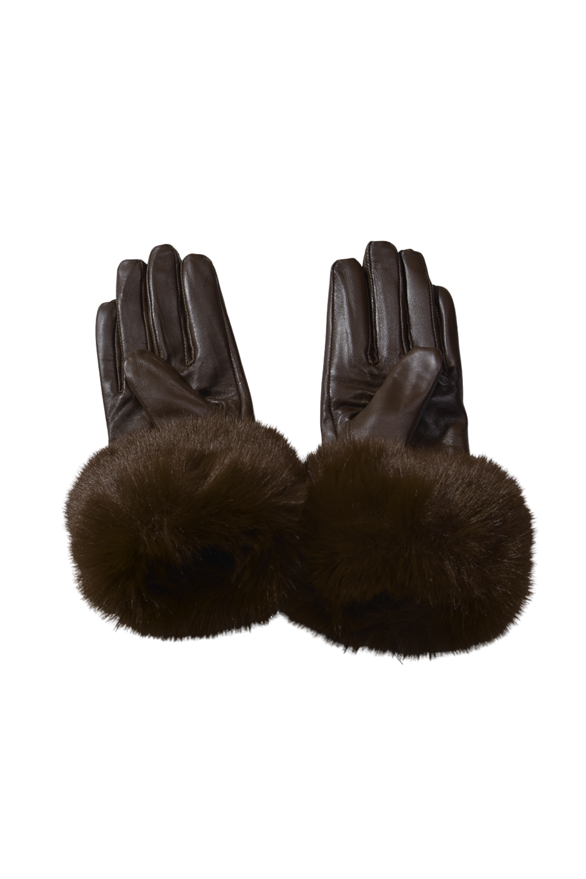 Leather Brown Gloves With Faux Fur
