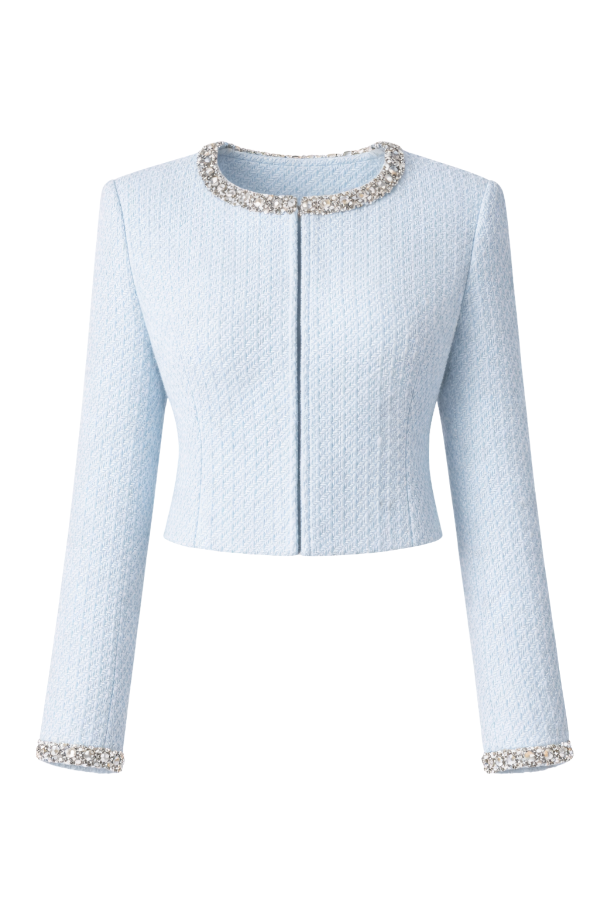 Mila Tweed Cropped Embellished Blue Jacket