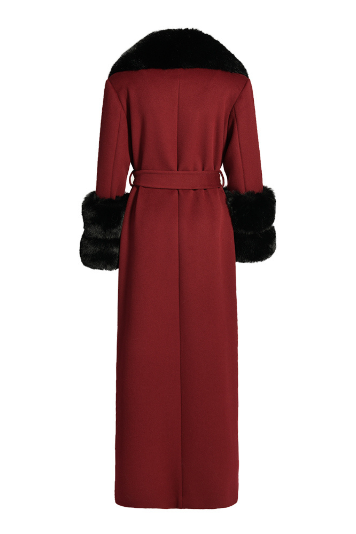 Mayfair Cashmere Coat Burgundy Black Fur