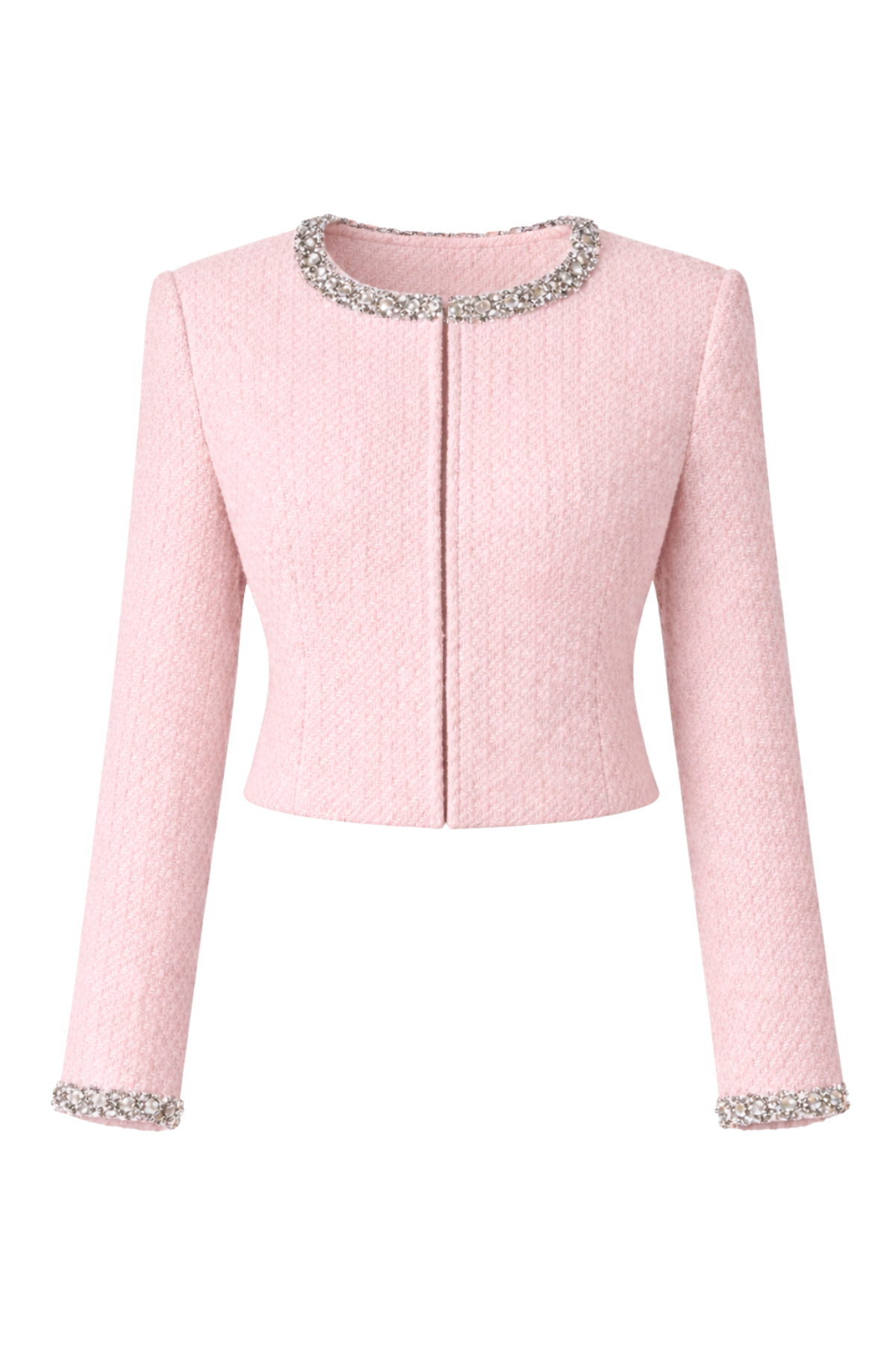 Mila Tweed Cropped Embellished Pink Jacket