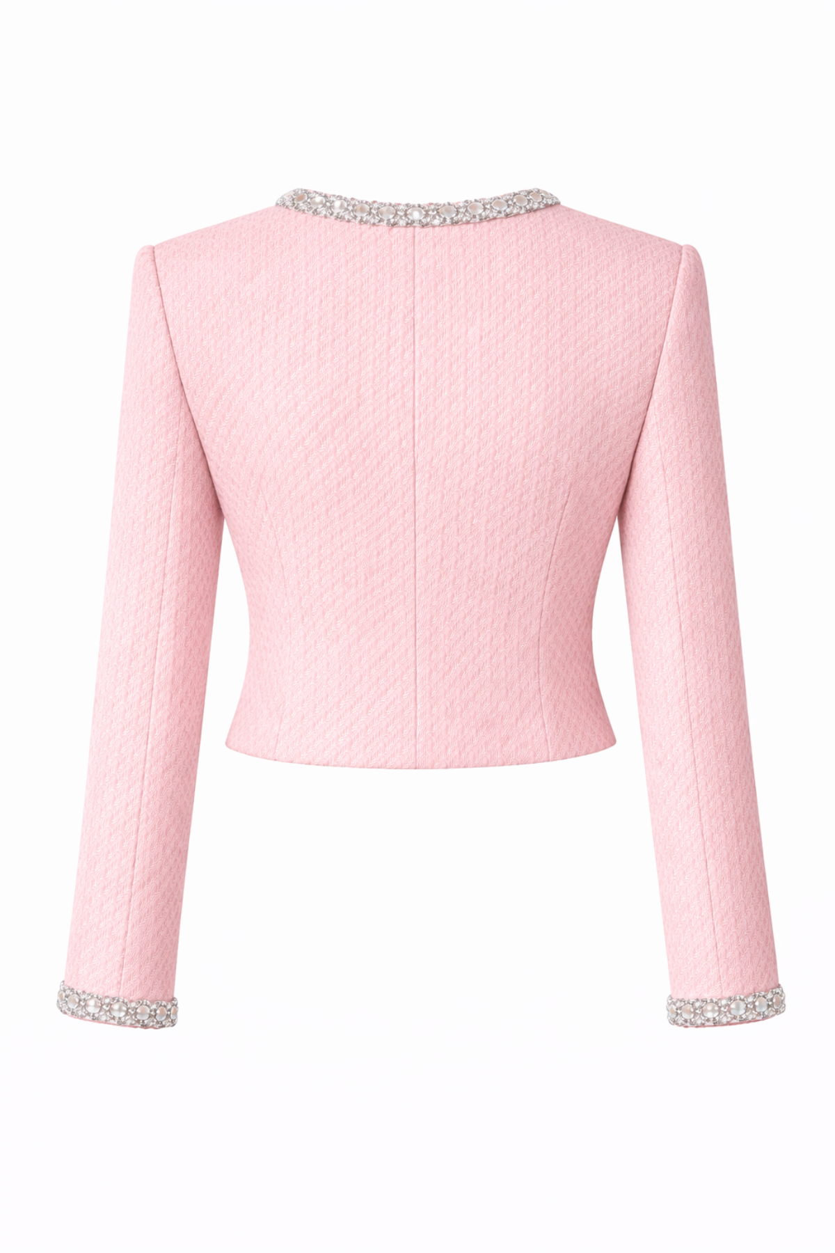 Mila Tweed Cropped Embellished Pink Jacket