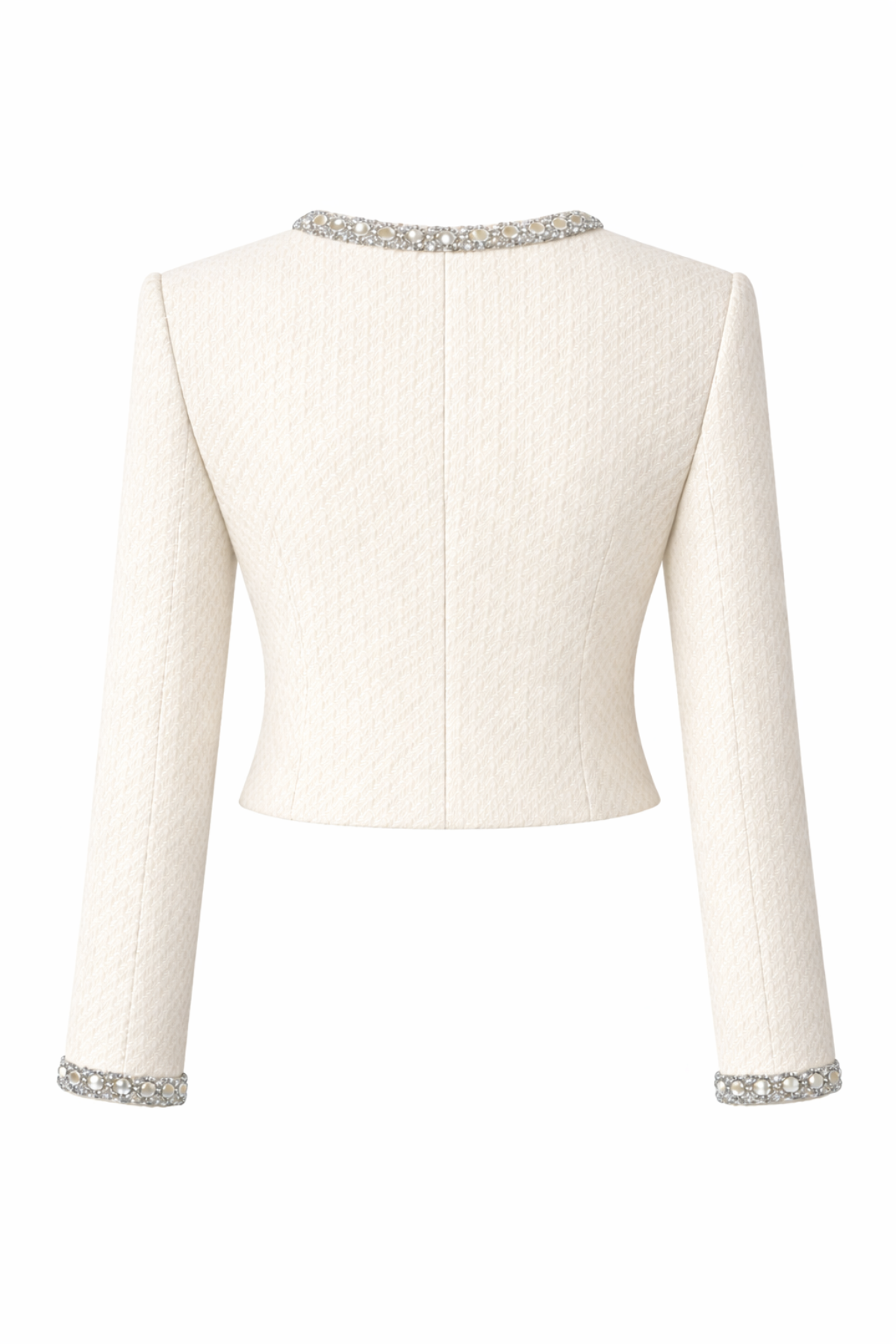 Mila Tweed Cropped Embellished Ivory Jacket