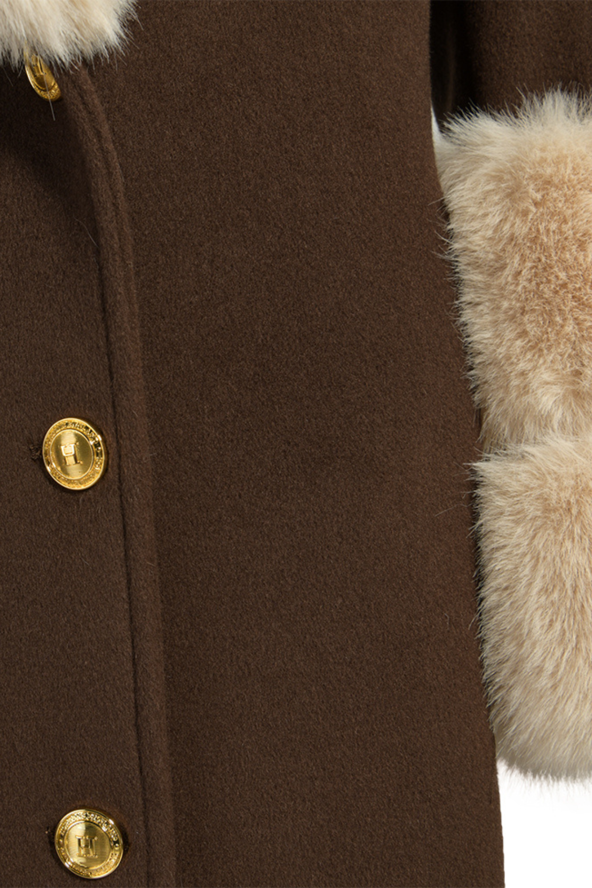 Huntington Cashmere Coat Chocolate Brown & Beige Fur