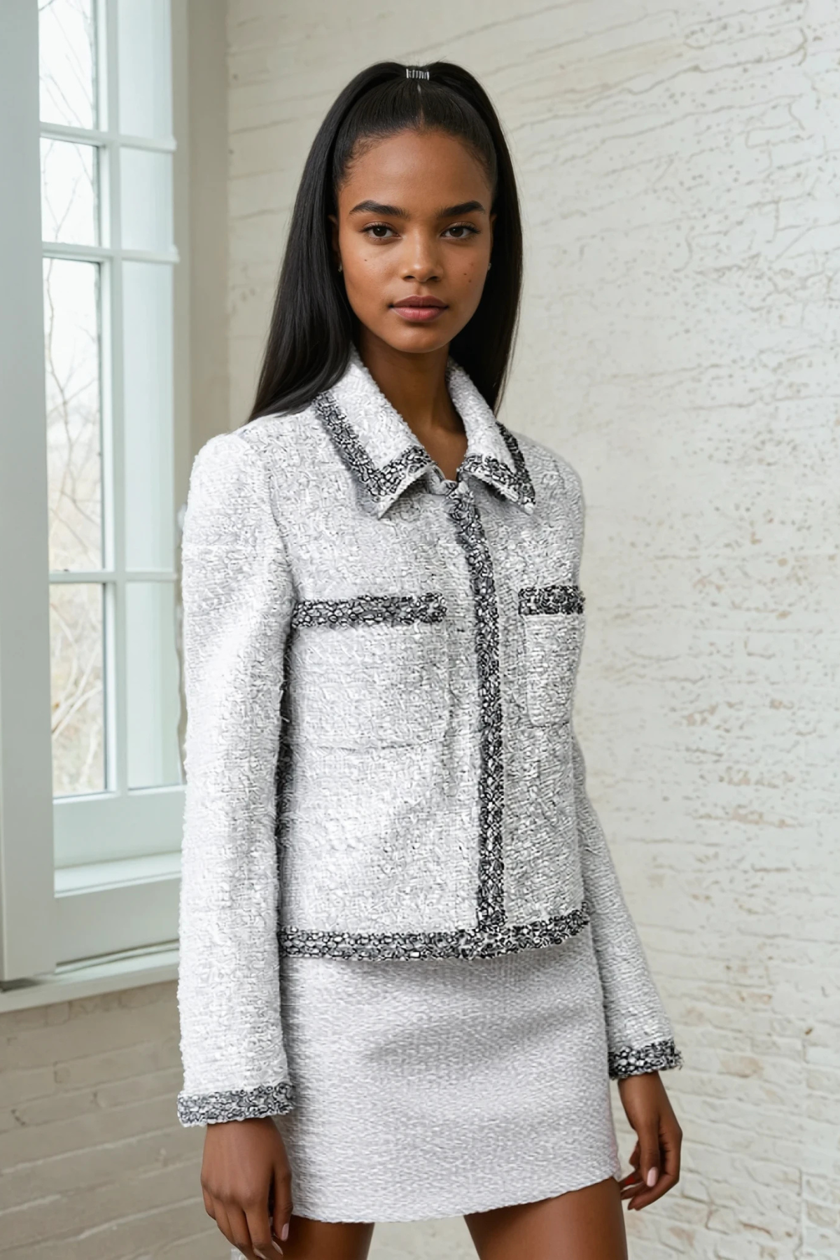 Boucle Embellished Jacket White