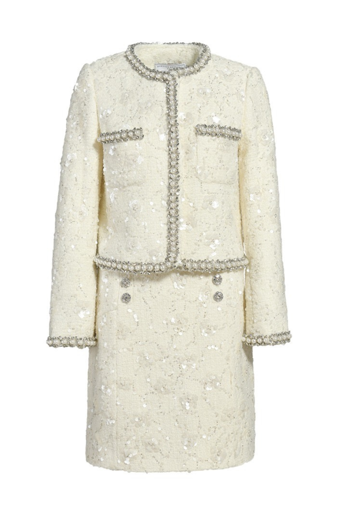 Floral Embellished Tailored Boucle Skirt