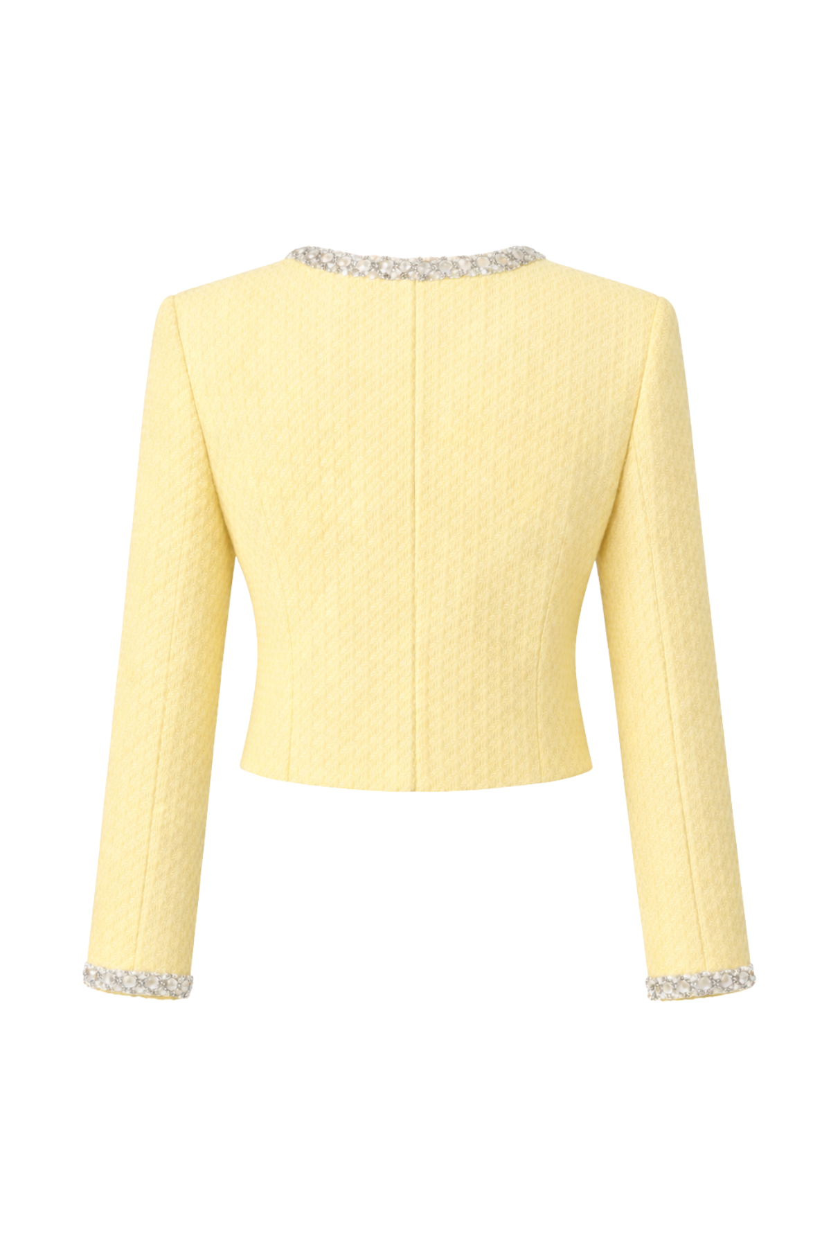 Mila Tweed Cropped Embellished Butter Yellow Jacket