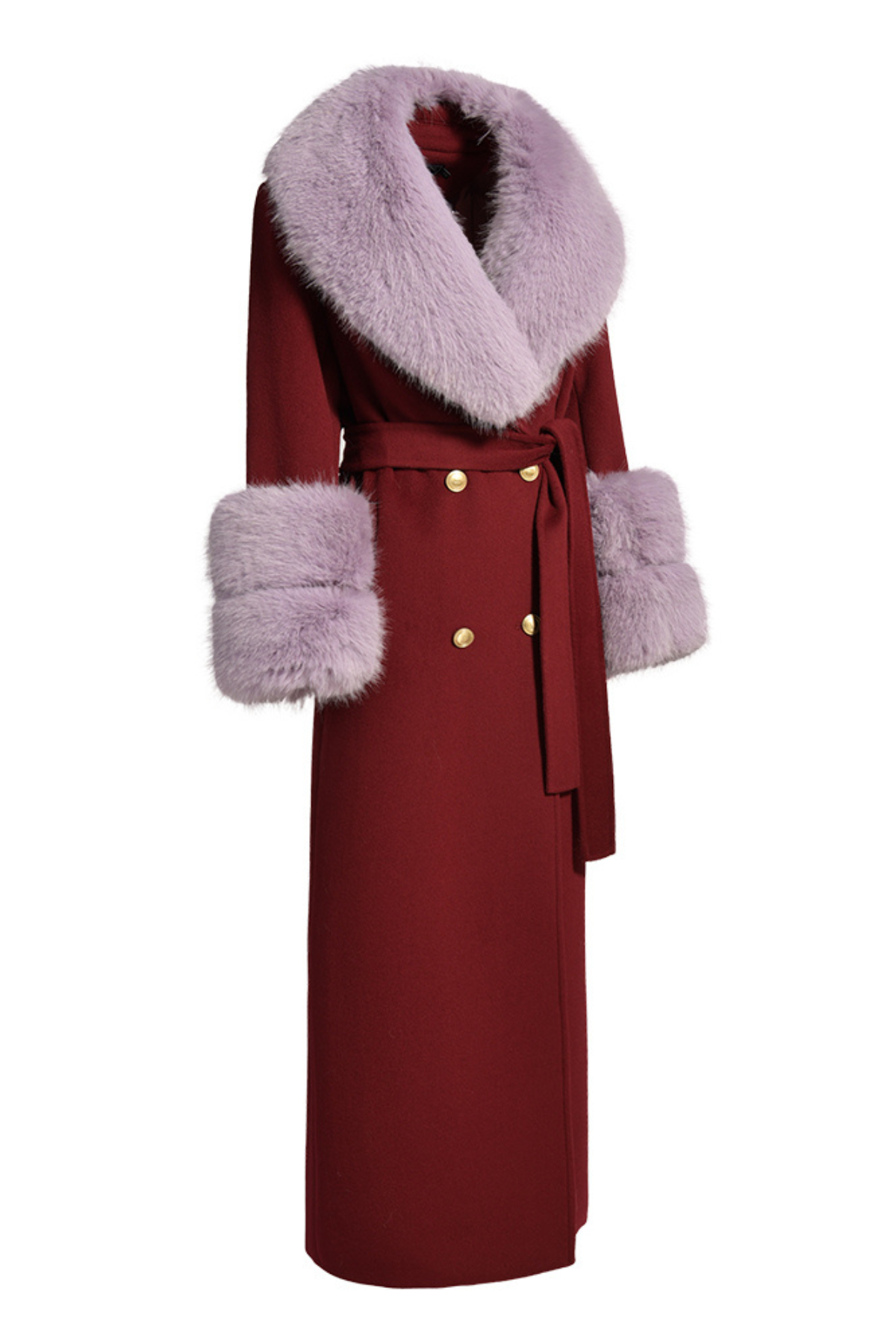 Mayfair Cashmere Coat Burgundy Lavender Fur