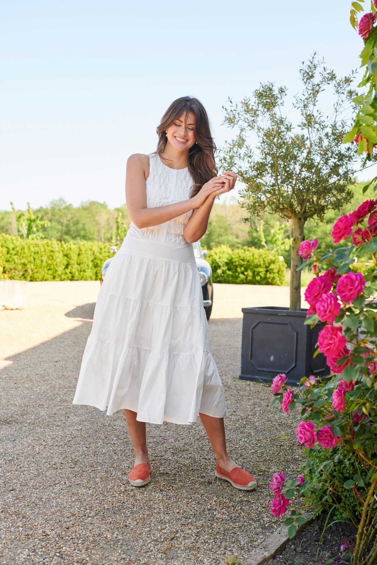 Hatfield Diamond Ruched Midi Dress White