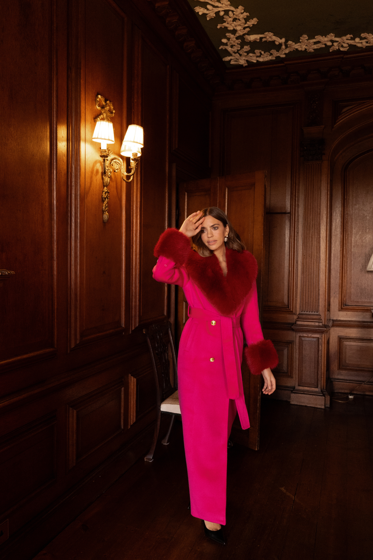 Richmond Cashmere Coat Hot Pink & Red