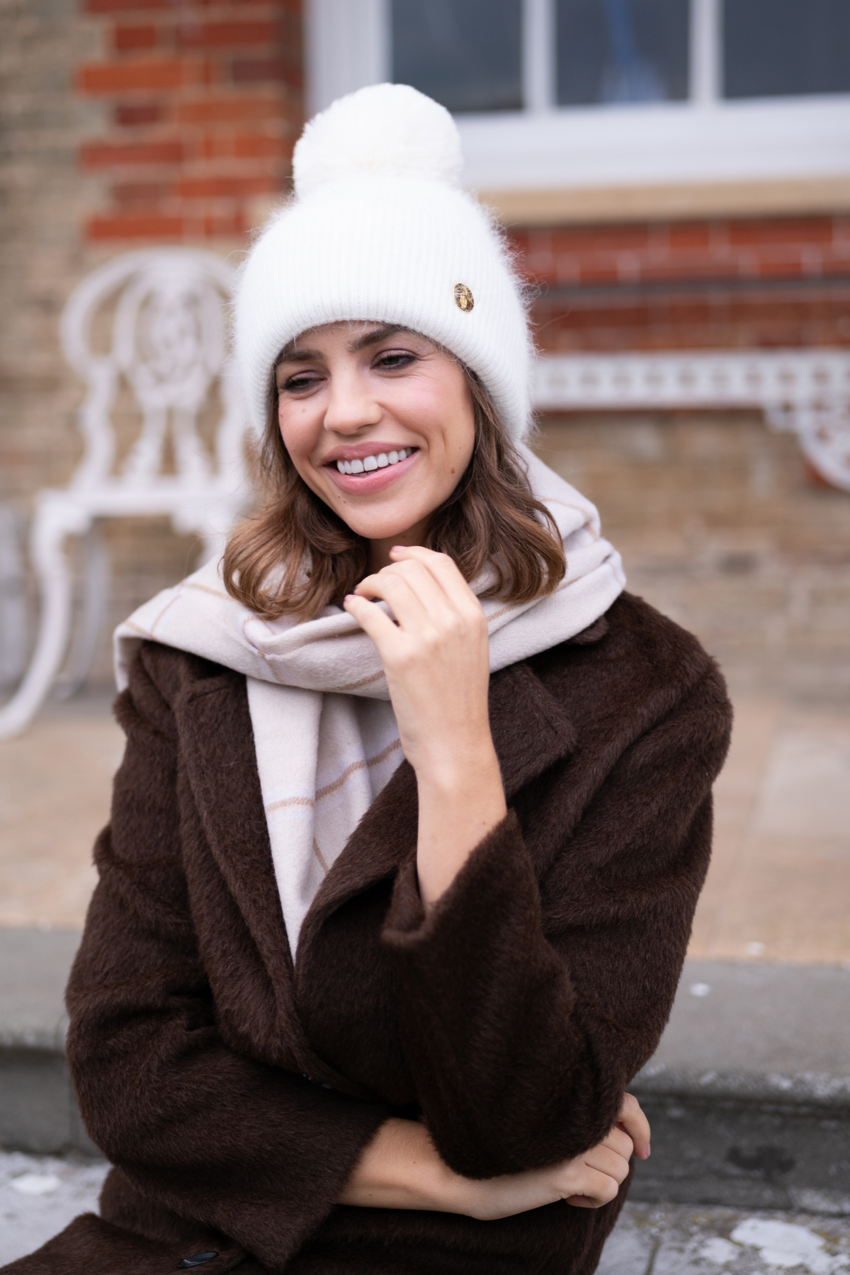 Mohair White PomPom Beanie