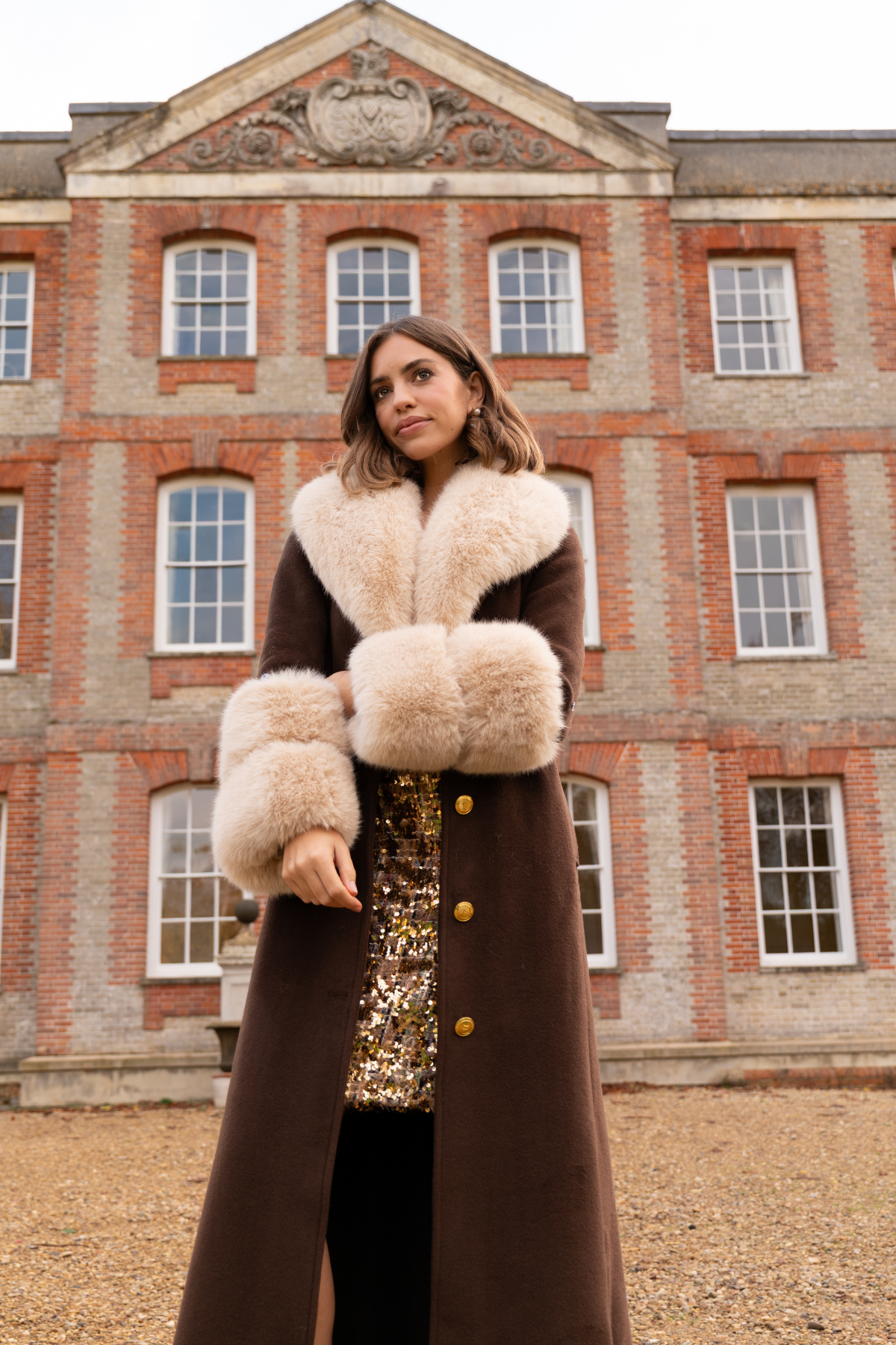 Huntington Cashmere Coat Chocolate Brown & Beige Fur