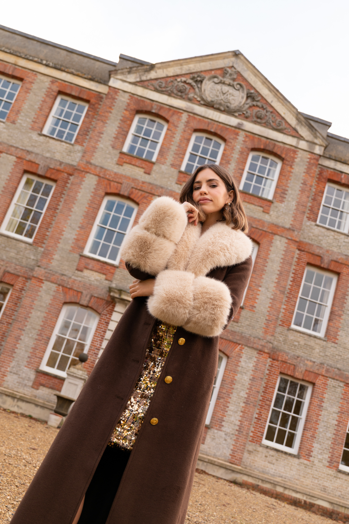 Huntington Cashmere Coat Chocolate Brown & Beige Fur