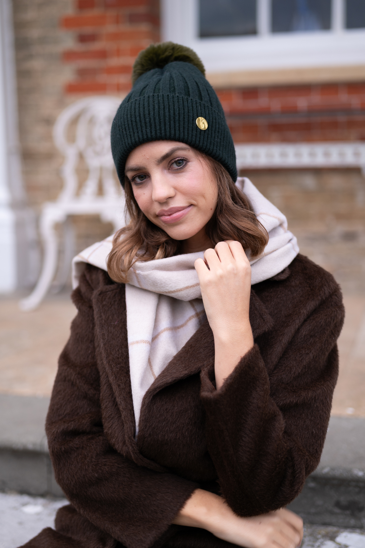 Meribel Cashmere Pom Pom Hat Dark Green