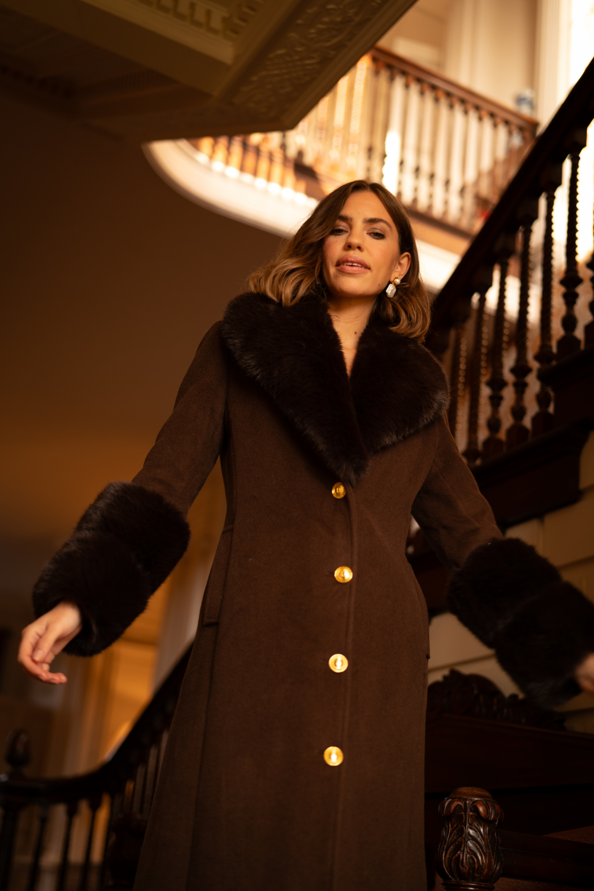 Huntington Cashmere Coat Chocolate Brown