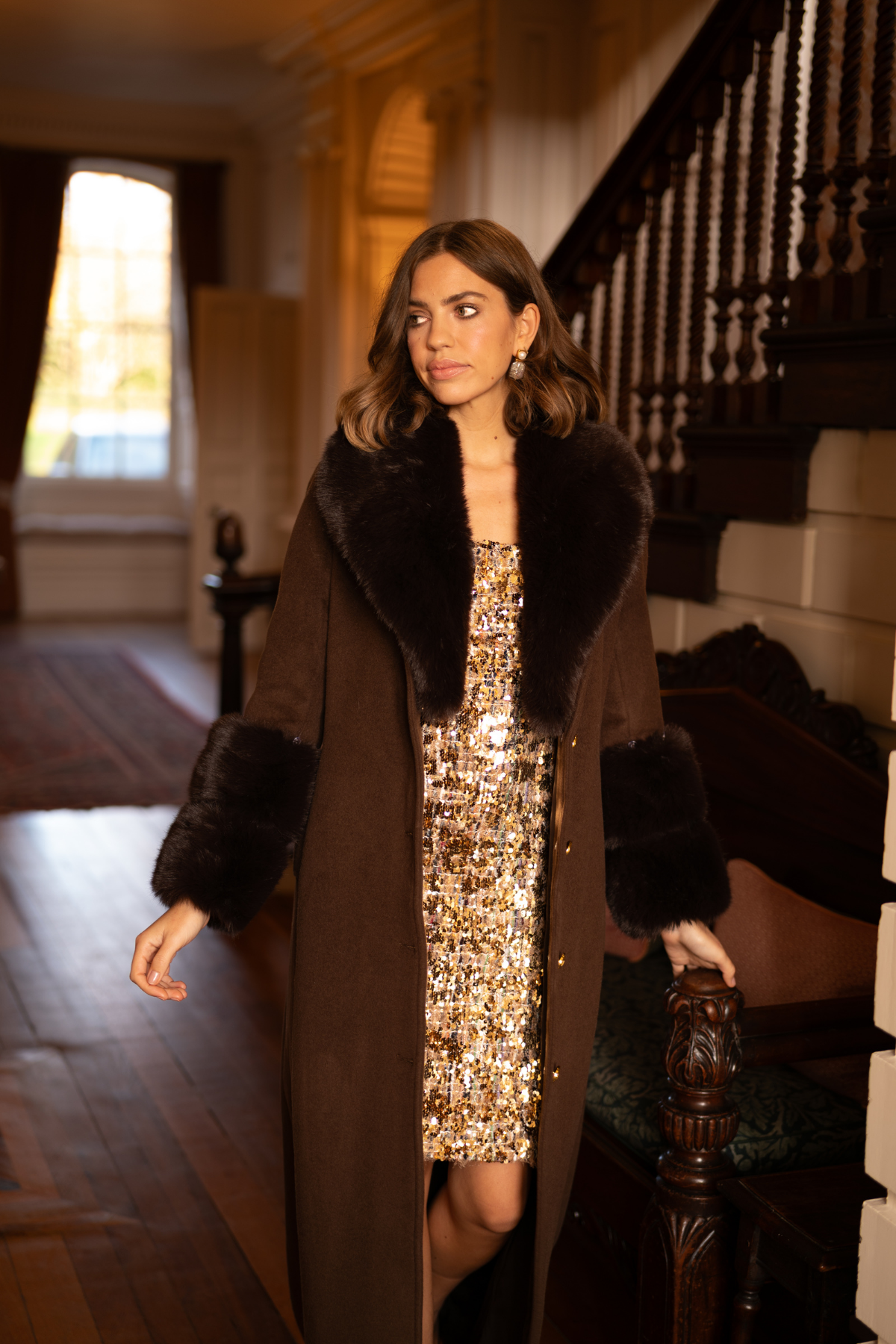 Huntington Cashmere Coat Chocolate Brown