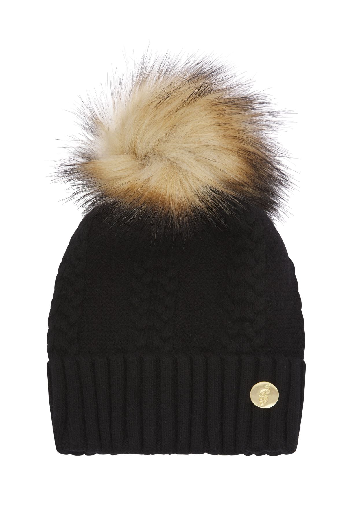 Black bobble hat with fur bobble online