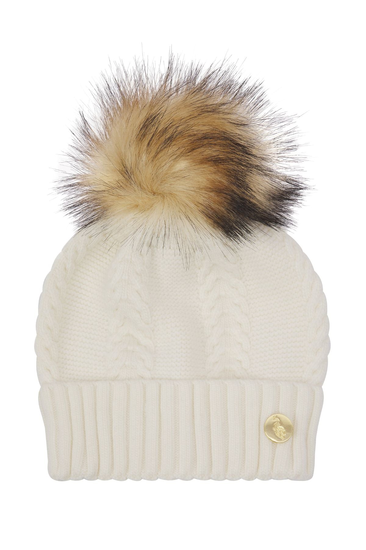 Cable Knit Cashmere Pom Pom Hat - White