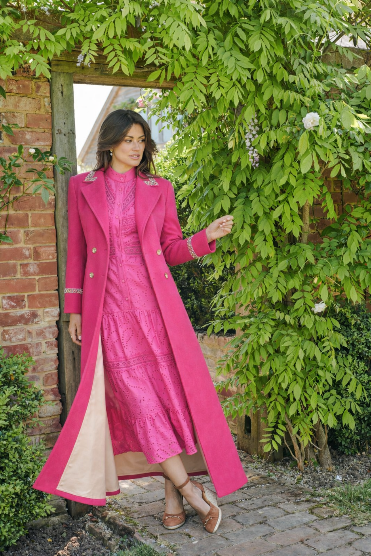 Knightsbridge Cashmere Embellished Hot Pink Coat