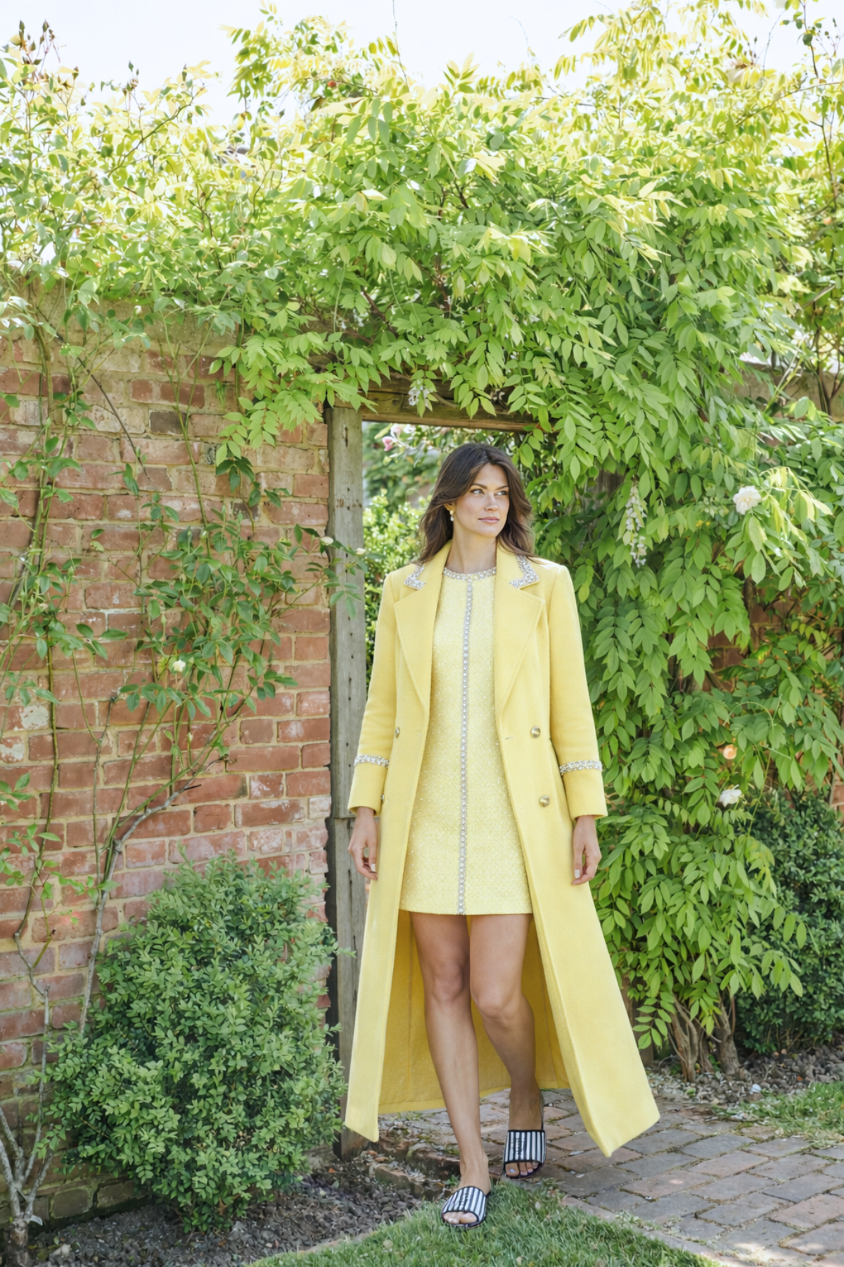 Knightsbridge Cashmere Embellished Butter Yellow Coat