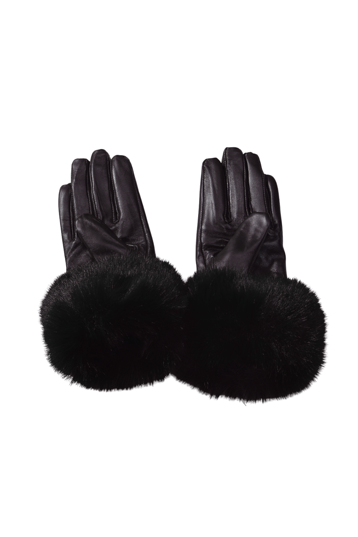 Leather Black Gloves With Faux Fur