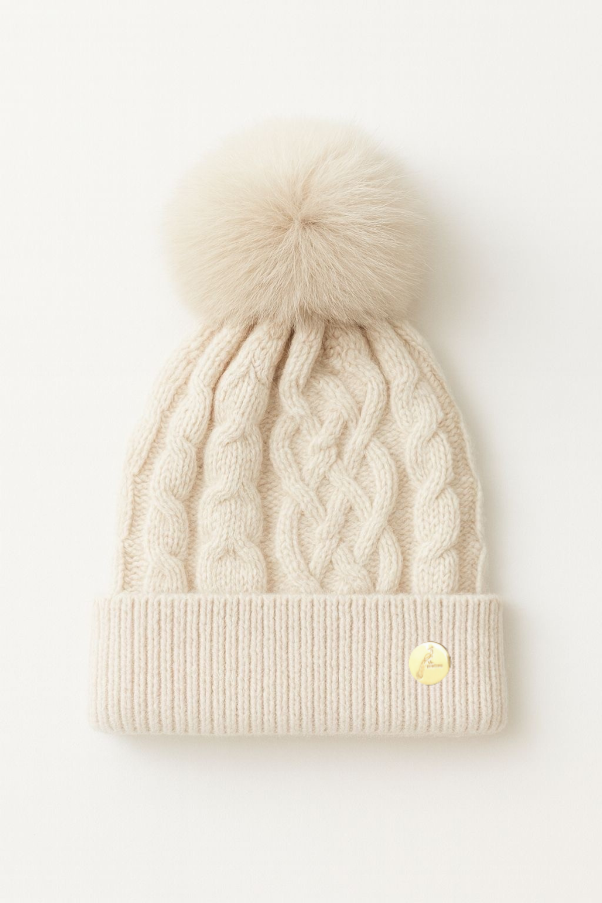 Cable Knit Cashmere Pom Pom Hat Cream