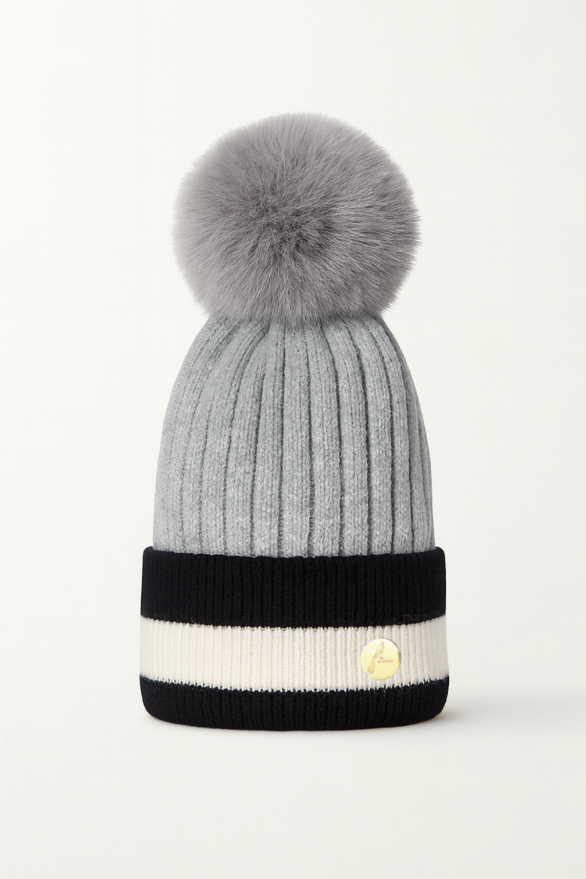 Geneva Cashmere Pom Pom Hat Grey & Black