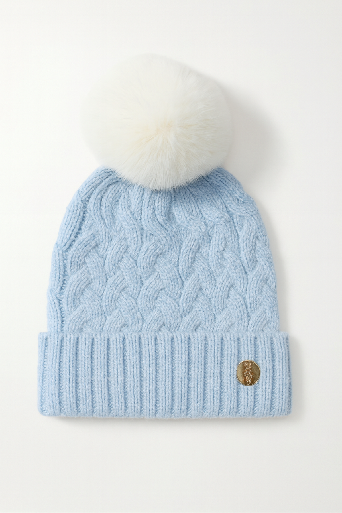 Baby Blue Cable Knit Pom Pom Hat