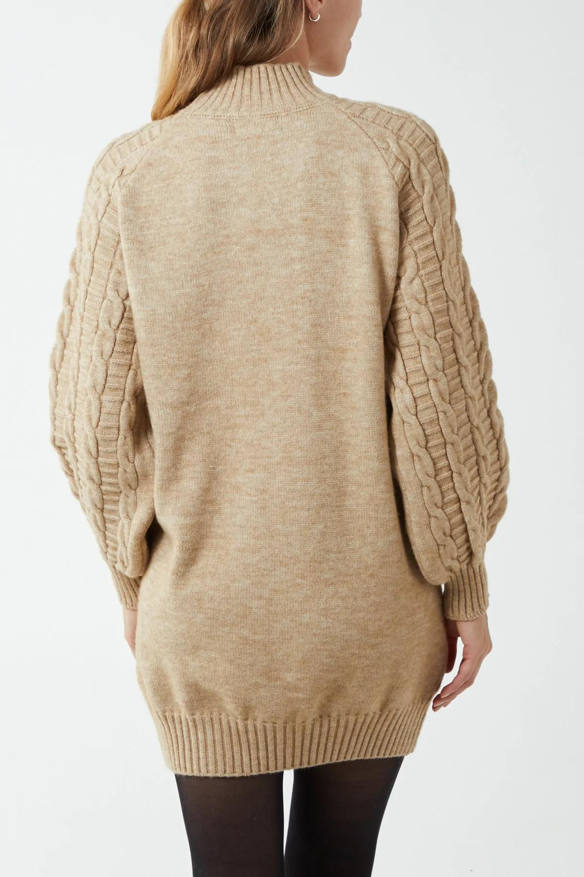 Woodstock Cable Knit Jumper Dress - Camel