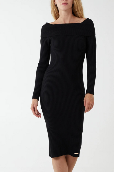 Bedford Bardot Neck Knit Dress - Black