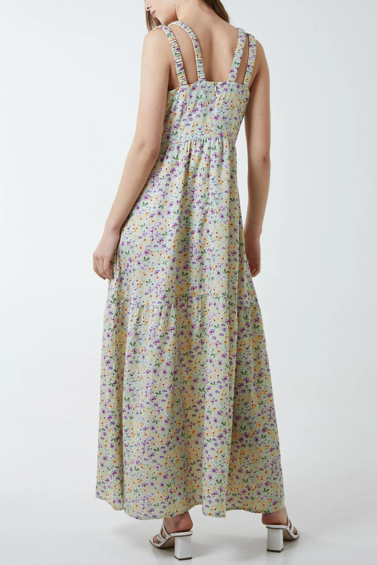 Floral Double Strap Maxi Dress - Multicoloured