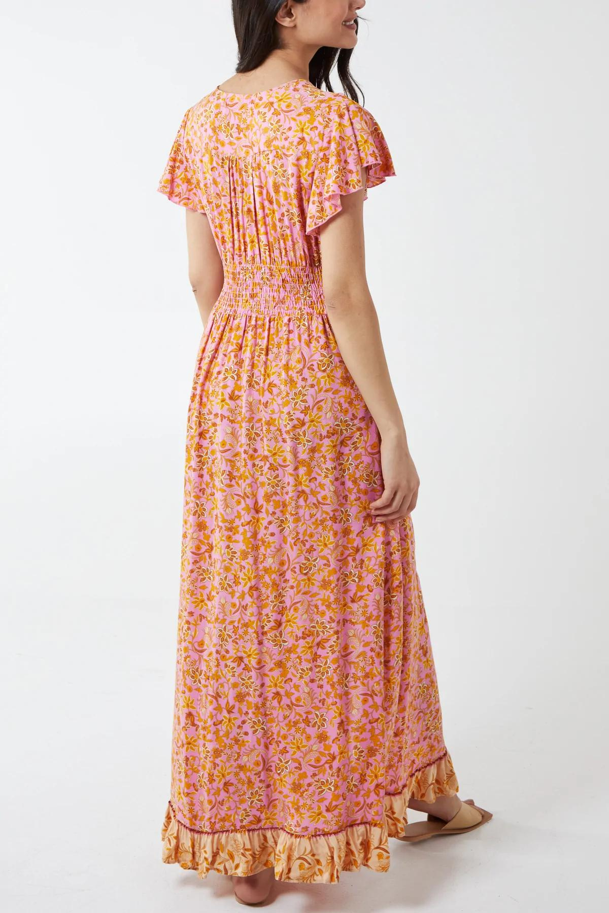 Floral Button Down Dress Pink & Orange