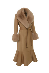 SAMPLE Westminster Cashmere Peplum Coat Tan Size 14, 16