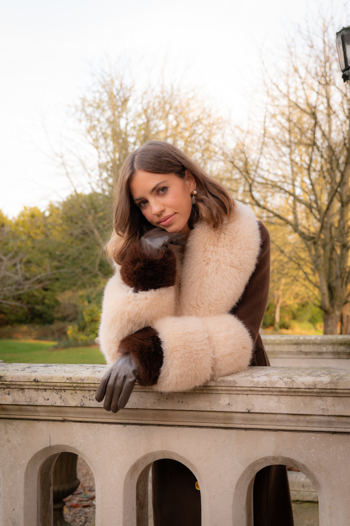 Leather Brown Gloves With Faux Fur